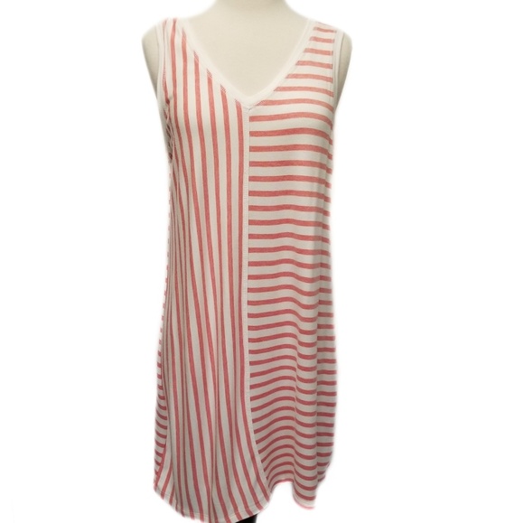 DRESS BARN Sunday Red Ivory Striped Dress Size M - Picture 1 of 8